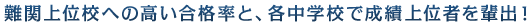 難関上位校への高い合格率と、各中学校で成績上位者を輩出！